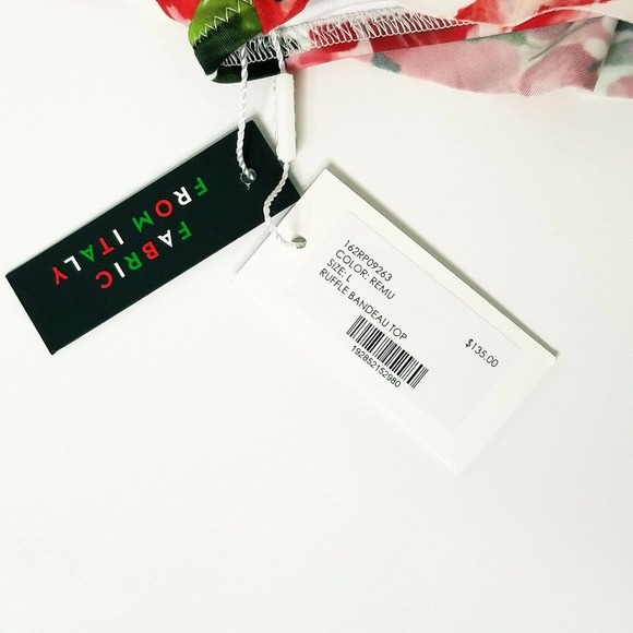 MILLY Women's Ruffle Bandeau White Red Floral Swim Top Large $135 NEW - Picture 4 of 5